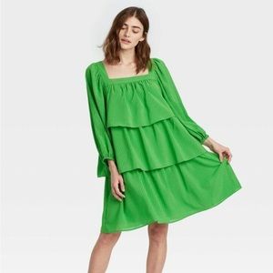 Who What Wear Green Tiered Balloon Sleeve Mini Dress Target